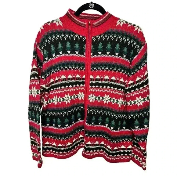 Heirloom Collectibles Vintage Fair Isle Holiday Christmas Knit Zip Sweater, sz L - Picture 1 of 5